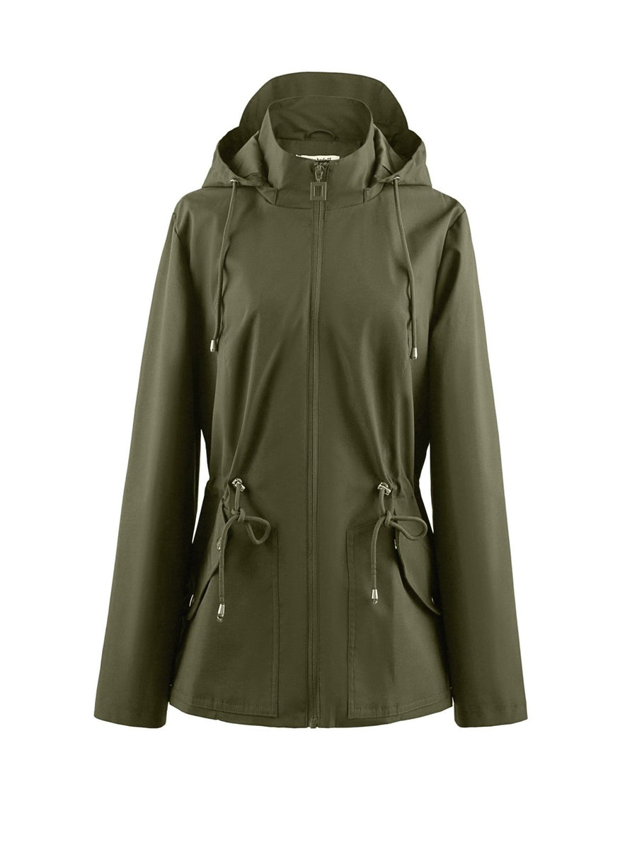 Regenjas Dames Capuchon Trekkoord Taille – Herfst | Miss Madera