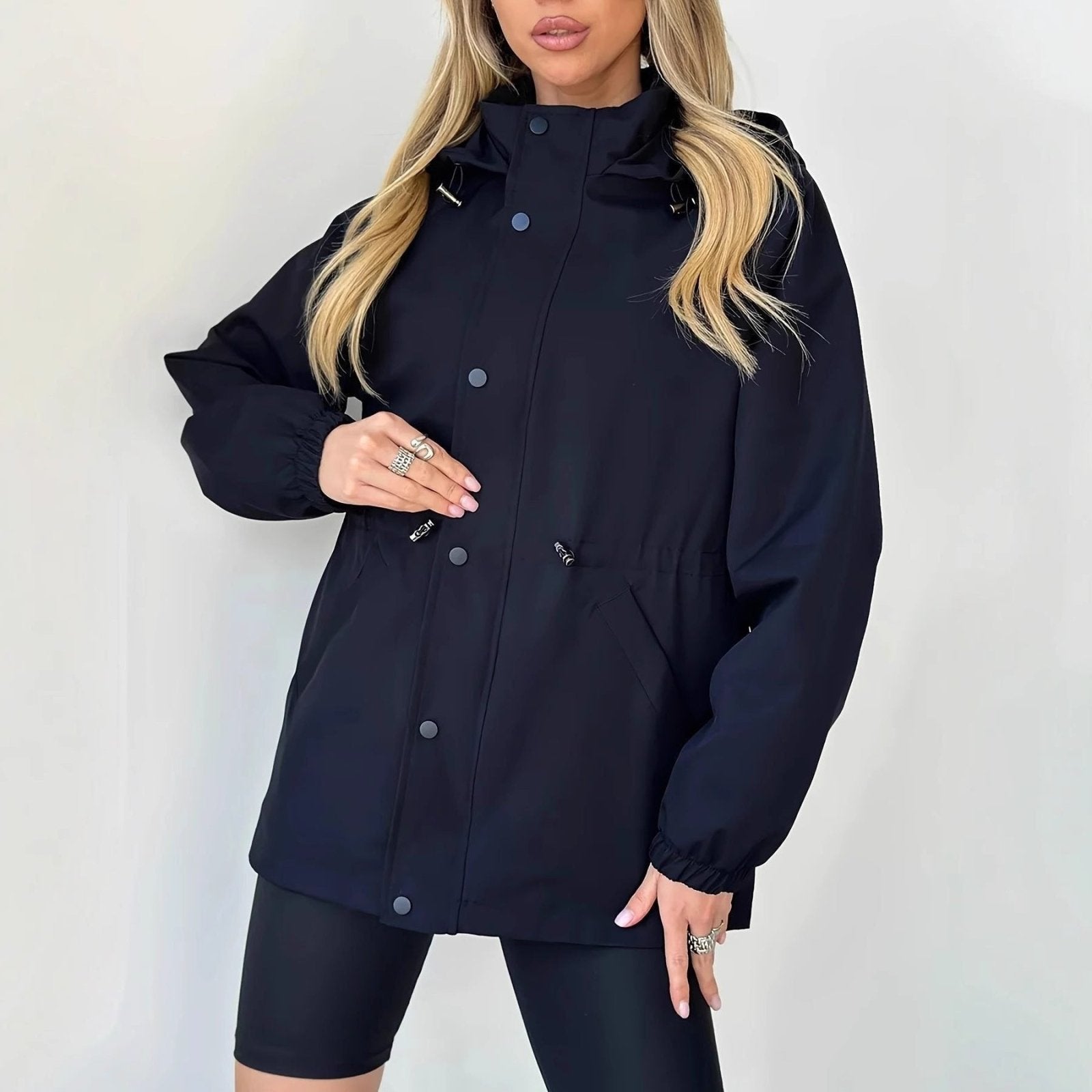 Regenjas Dames Oversized Capuchon Knoop & Rits – Herfst | Miss Madera - Miss Madera MIS-5ML1NR
