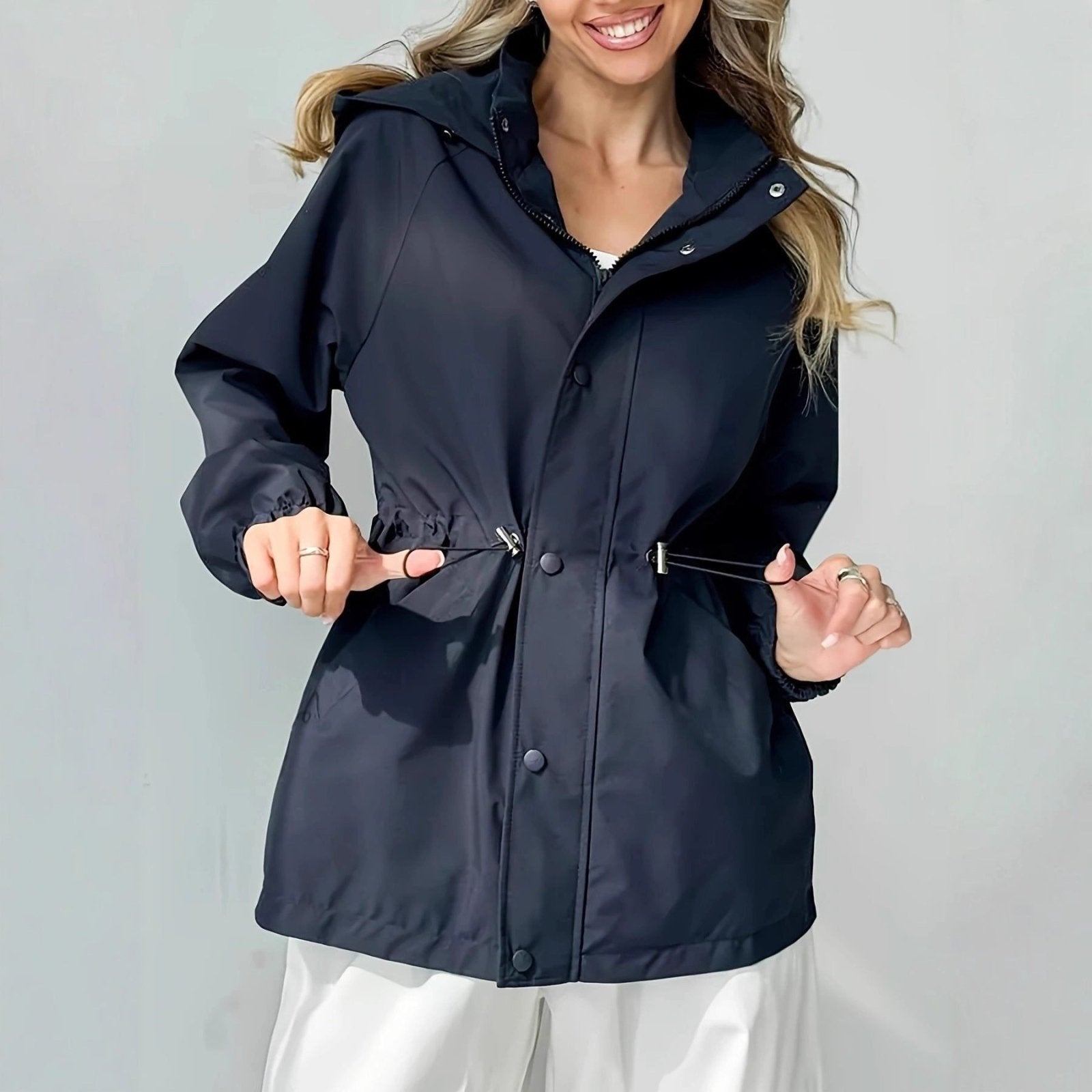 Regenjas Dames Oversized Capuchon Knoop & Rits – Herfst | Miss Madera - Miss Madera MIS-5ML1NR