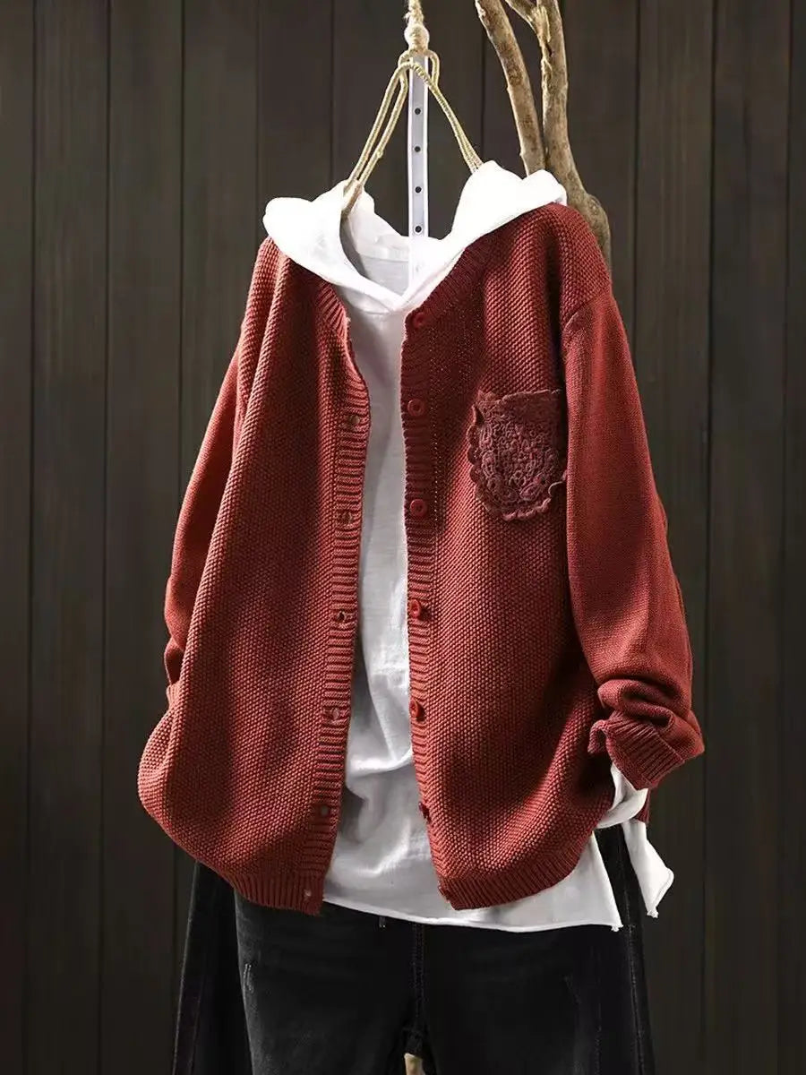 Miss | Vest Dames Oversized Knoopsluiting Geborduurde Zak