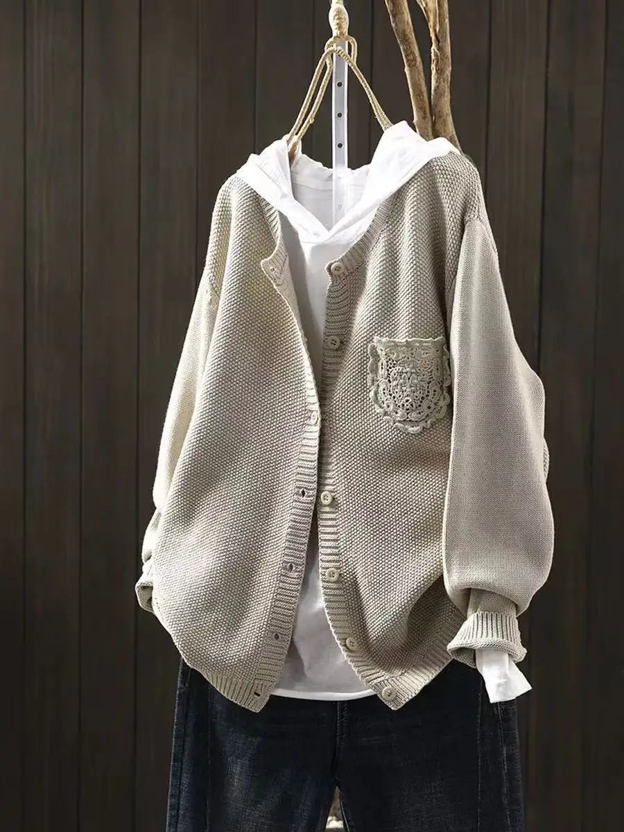 Miss | Vest Dames Oversized Knoopsluiting Geborduurde Zak
