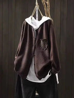 Miss | Vest Dames Oversized Knoopsluiting Geborduurde Zak