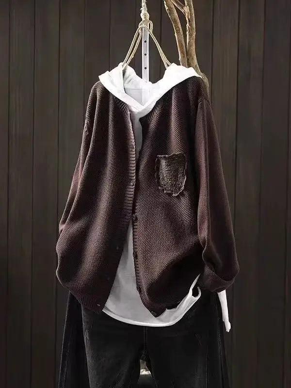 Miss | Vest Dames Oversized Knoopsluiting Geborduurde Zak