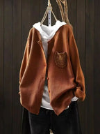 Miss | Vest Dames Oversized Knoopsluiting Geborduurde Zak