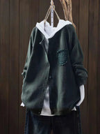 Miss | Vest Dames Oversized Knoopsluiting Geborduurde Zak