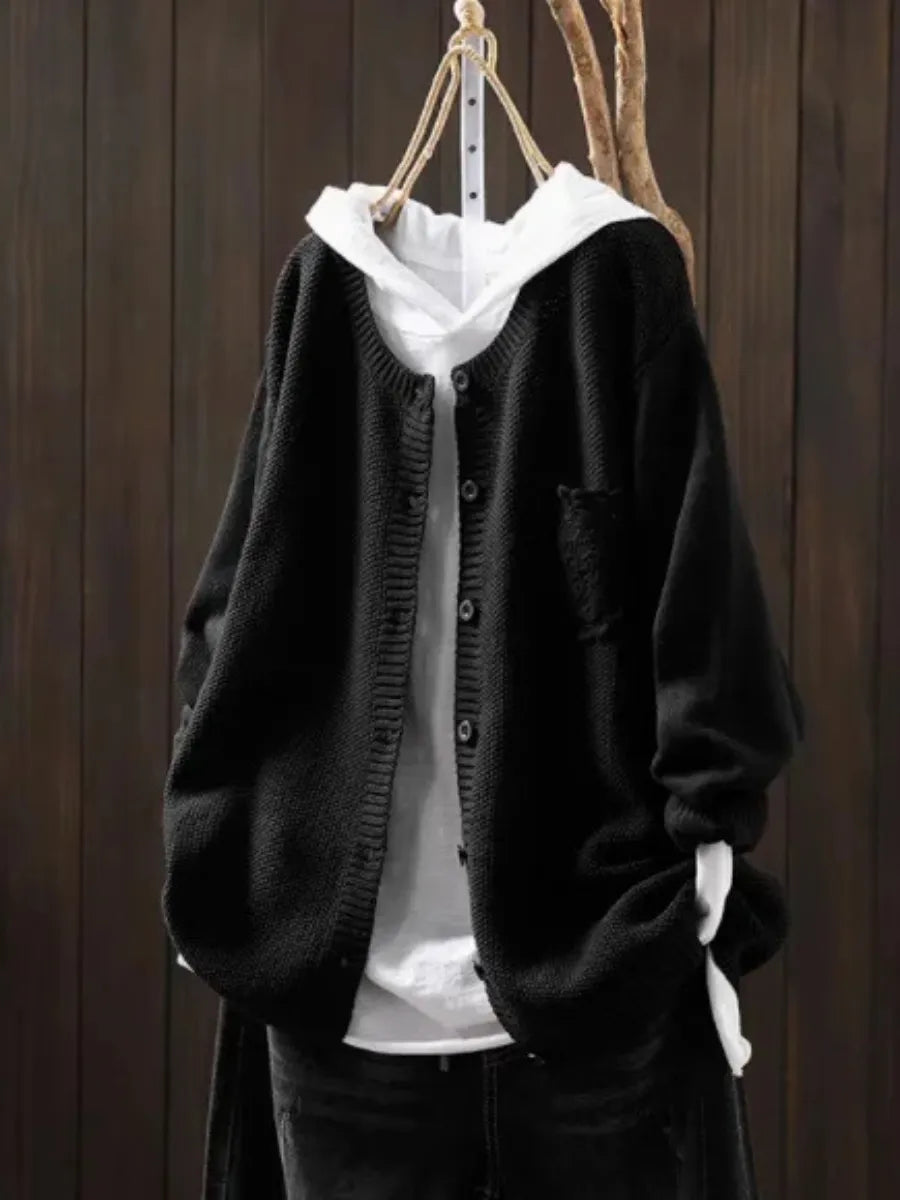 Miss | Vest Dames Oversized Knoopsluiting Geborduurde Zak