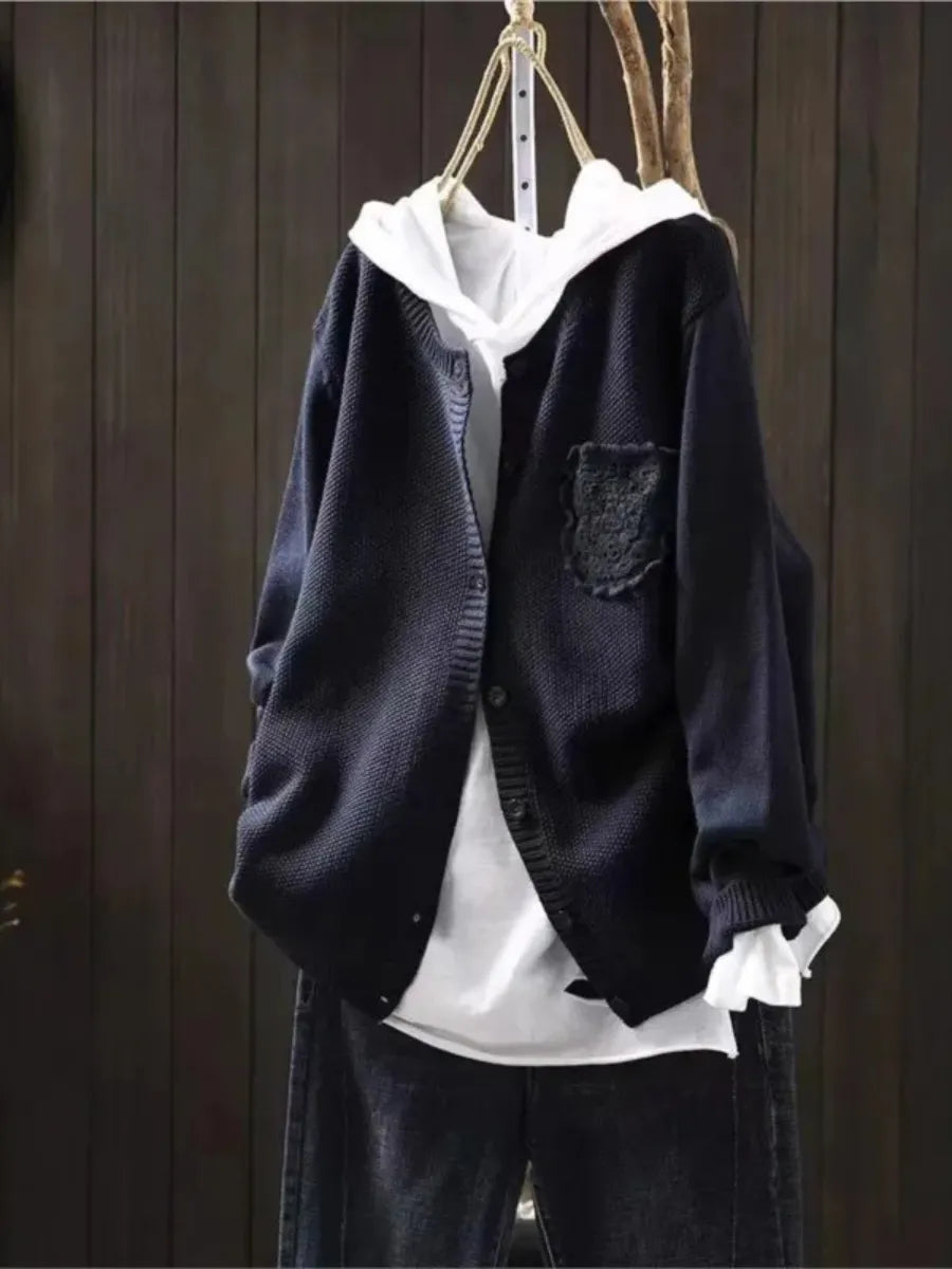 Miss | Vest Dames Oversized Knoopsluiting Geborduurde Zak