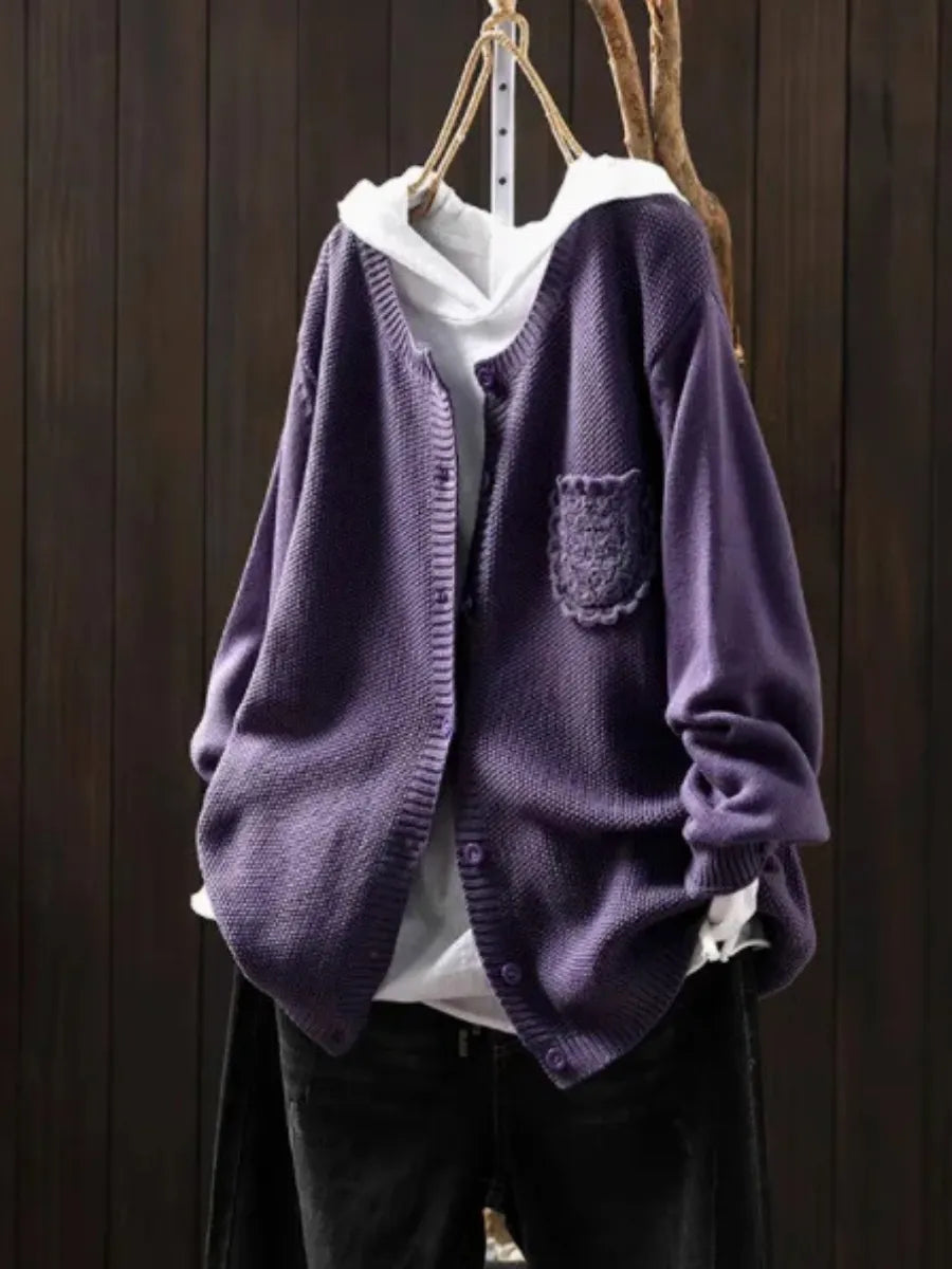Miss | Vest Dames Oversized Knoopsluiting Geborduurde Zak