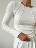 Ribgebreide Top Dames | Naaddetails Modern Silhouet - Miss Madera