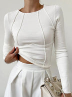 Ribgebreide Top Dames | Naaddetails Modern Silhouet - Miss Madera