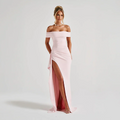 Robe longue femme en coton, épaules dénudées, fente sur le côté, idéale pour les journées d'été décontractées.