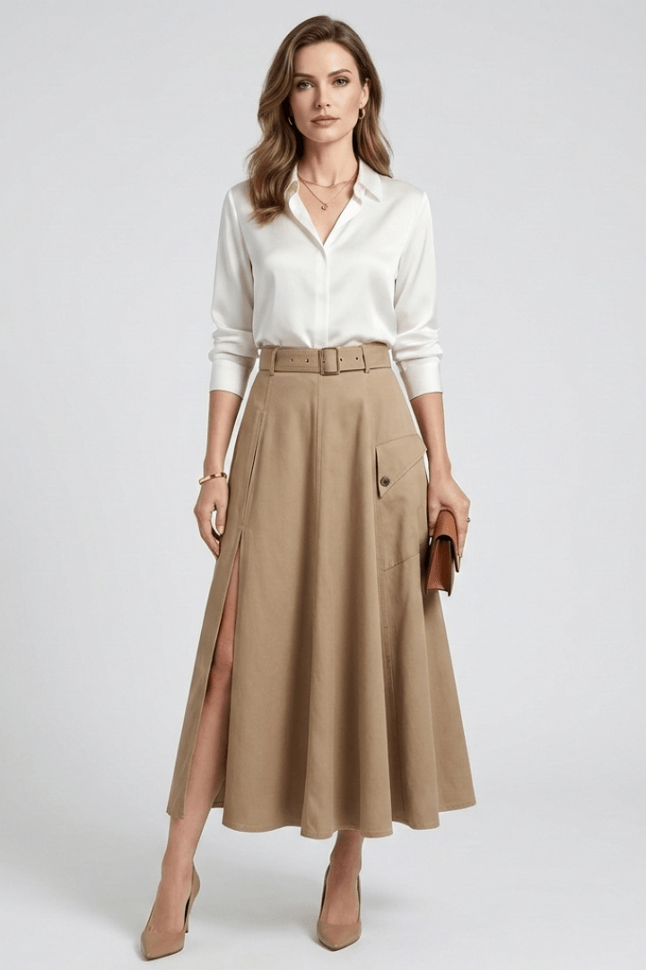 Rok Dames Maxi A-lijn Hoge Taille Zijsplit – Dagelijks | Miss Madera - Miss Madera MIS-B2M8YK