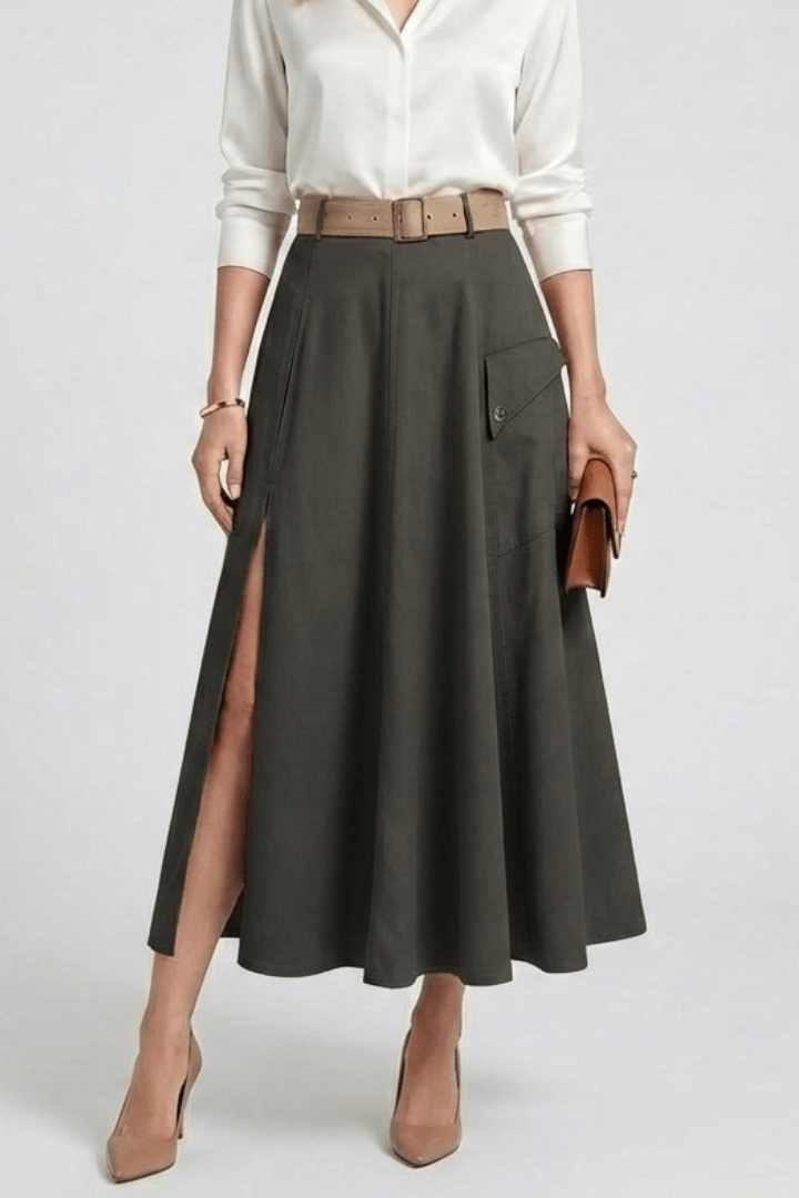 Rok Dames Maxi A-lijn Hoge Taille Zijsplit – Dagelijks | Miss Madera - Miss Madera MIS-39D0GY