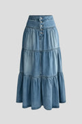 Rok Dames Maxi Gelaagd Knoopsluiting Denim – Casual | Miss Madera - Miss Madera MIS-CEIXGB