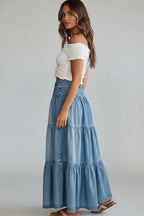 Rok Dames Maxi Gelaagd Knoopsluiting Denim – Casual | Miss Madera - Miss Madera MIS-CEIXGB
