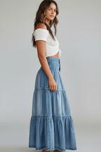 Rok Dames Maxi Gelaagd Knoopsluiting Denim – Casual | Miss Madera - Miss Madera MIS-CEIXGB