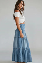 Rok Dames Maxi Gelaagd Knoopsluiting Denim – Casual | Miss Madera - Miss Madera MIS-CEIXGB