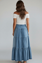 Rok Dames Maxi Gelaagd Knoopsluiting Denim – Casual | Miss Madera - Miss Madera MIS-CEIXGB