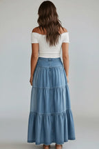 Rok Dames Maxi Gelaagd Knoopsluiting Denim – Casual | Miss Madera - Miss Madera MIS-CEIXGB