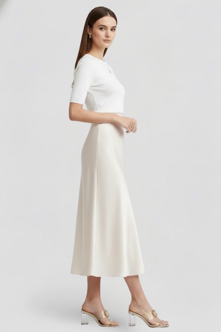 Rok Dames Midi Hoge Taille Gedrapeerd Satijn – Feest | Miss Madera - Miss Madera MIS-HPNCU9