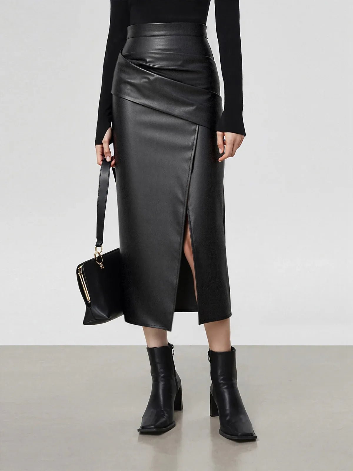 Ruched Leather Midi Skirt voor Fashion‑bewuste Vrouwen - Miss Madera