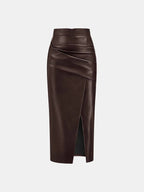 Ruched Leather Midi Skirt voor Fashion‑bewuste Vrouwen - Miss Madera