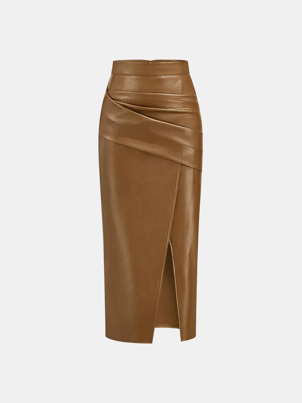 Ruched Leather Midi Skirt voor Fashion‑bewuste Vrouwen - Miss Madera