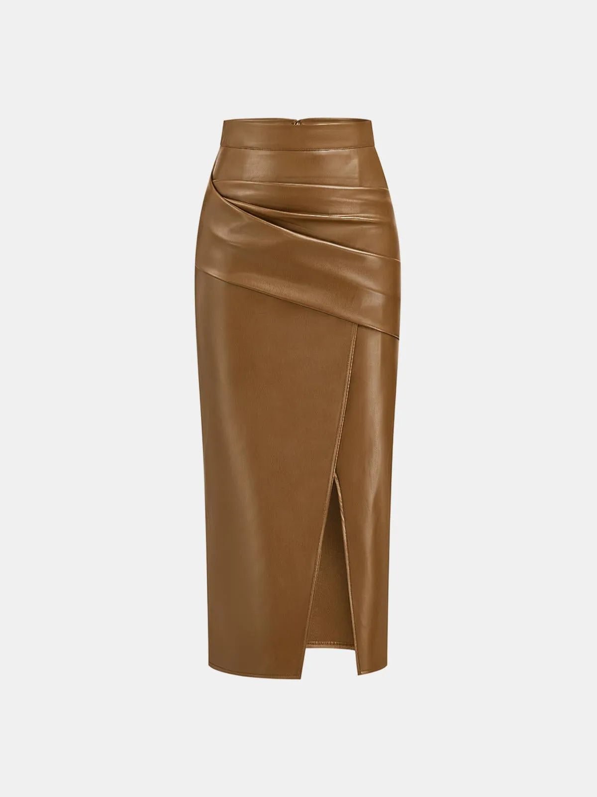 Ruched Leather Midi Skirt voor Fashion‑bewuste Vrouwen - Miss Madera