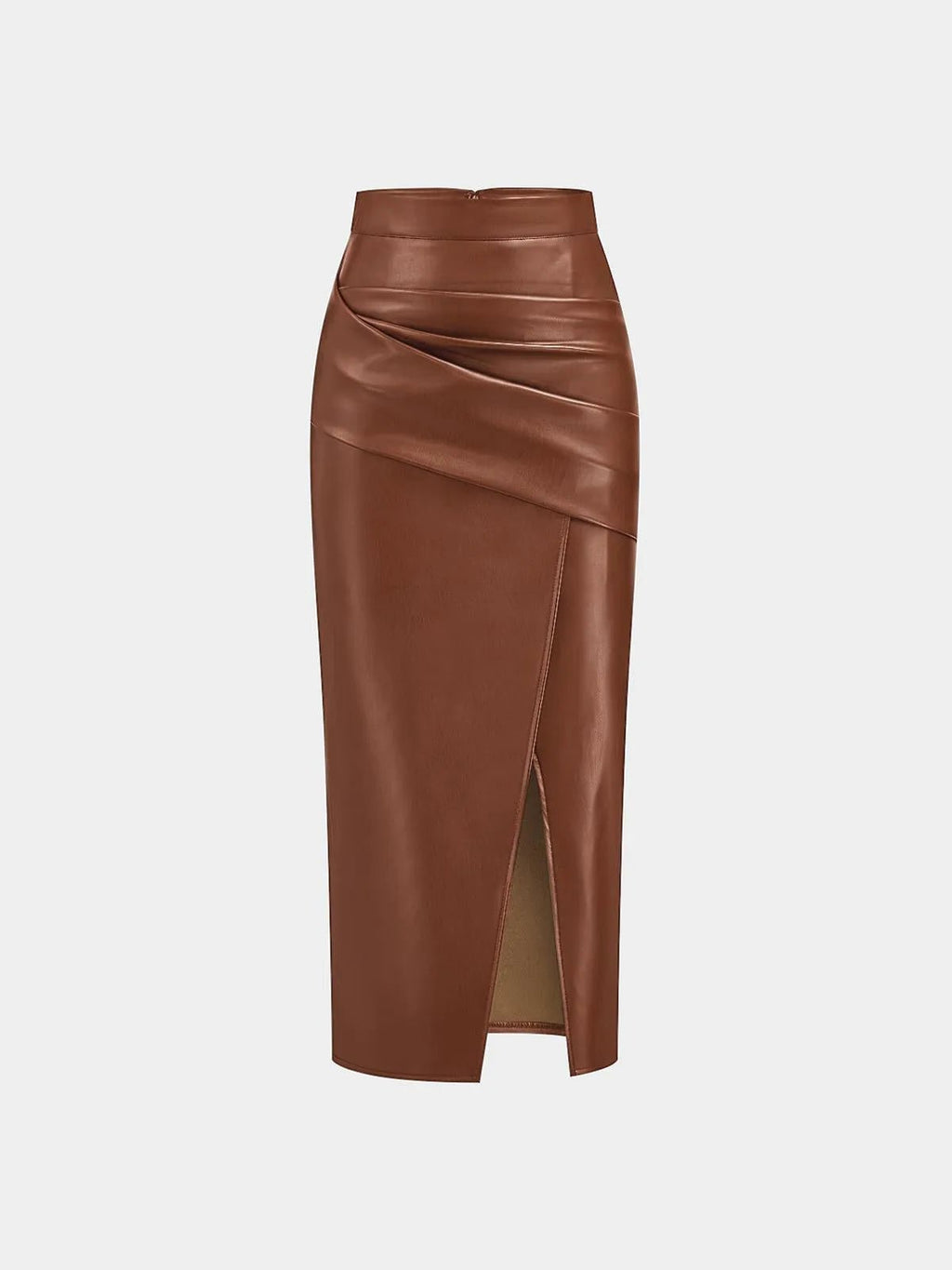 Ruched Leather Midi Skirt voor Fashion‑bewuste Vrouwen - Miss Madera