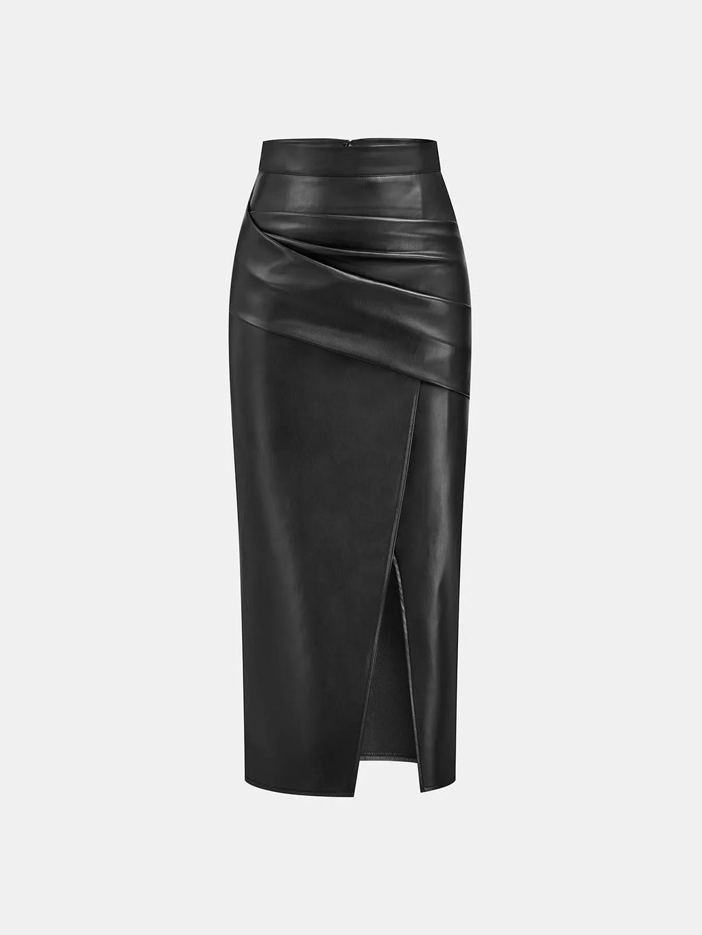Ruched Leather Midi Skirt voor Fashion‑bewuste Vrouwen - Miss Madera
