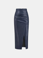 Ruched Leather Midi Skirt voor Fashion‑bewuste Vrouwen - Miss Madera