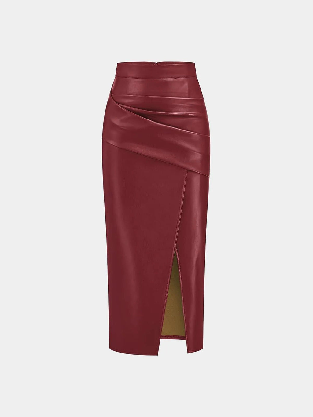 Ruched Leather Midi Skirt voor Fashion‑bewuste Vrouwen - Miss Madera