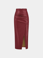 Ruched Leather Midi Skirt voor Fashion‑bewuste Vrouwen - Miss Madera