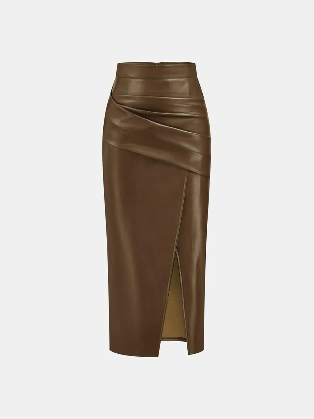 Ruched Leather Midi Skirt voor Fashion‑bewuste Vrouwen - Miss Madera