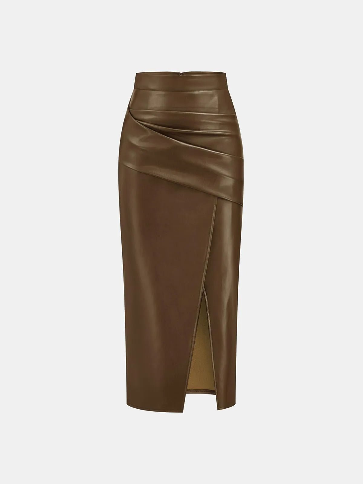 Ruched Leather Midi Skirt voor Fashion‑bewuste Vrouwen - Miss Madera