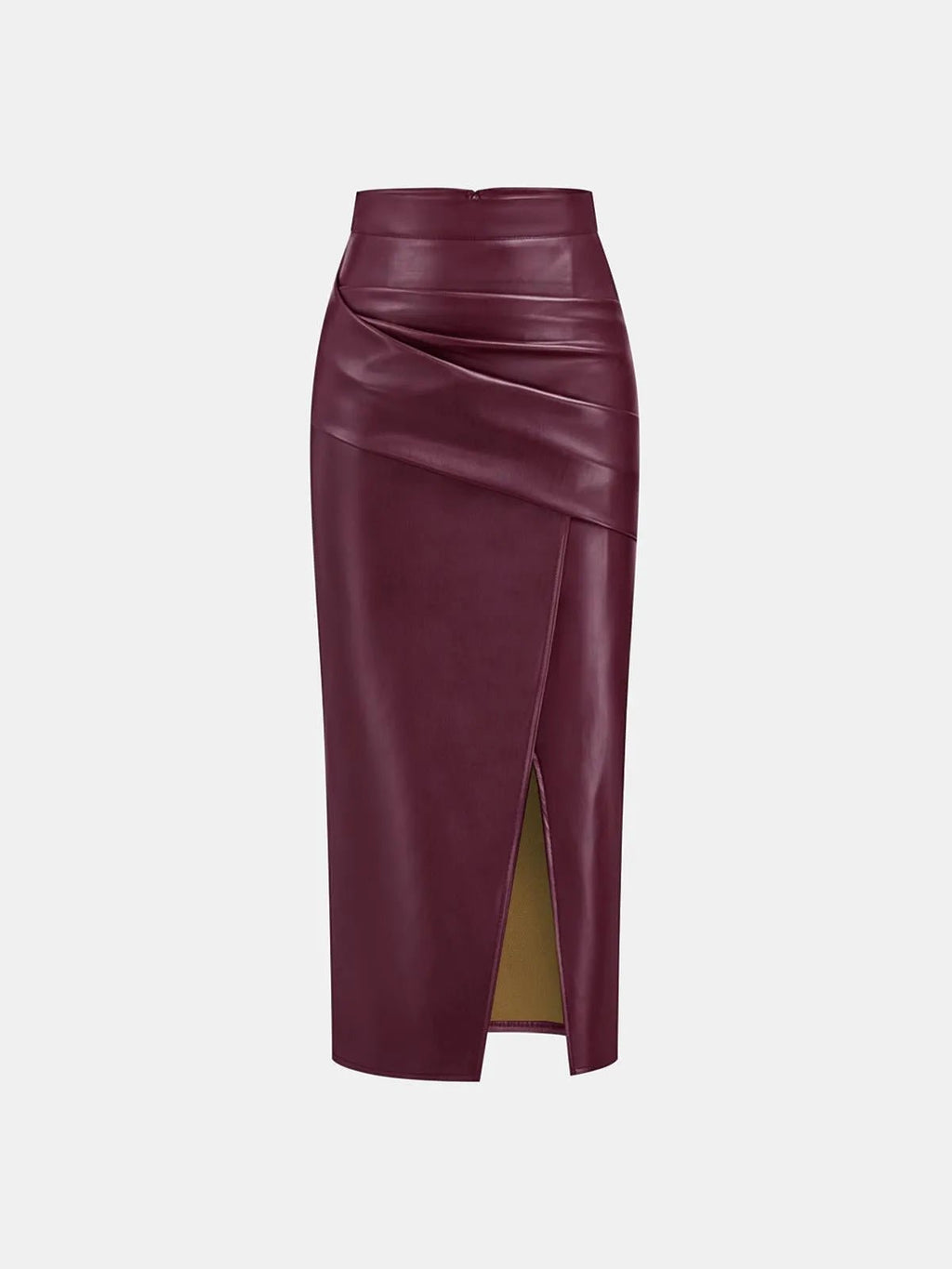 Ruched Leather Midi Skirt voor Fashion‑bewuste Vrouwen - Miss Madera