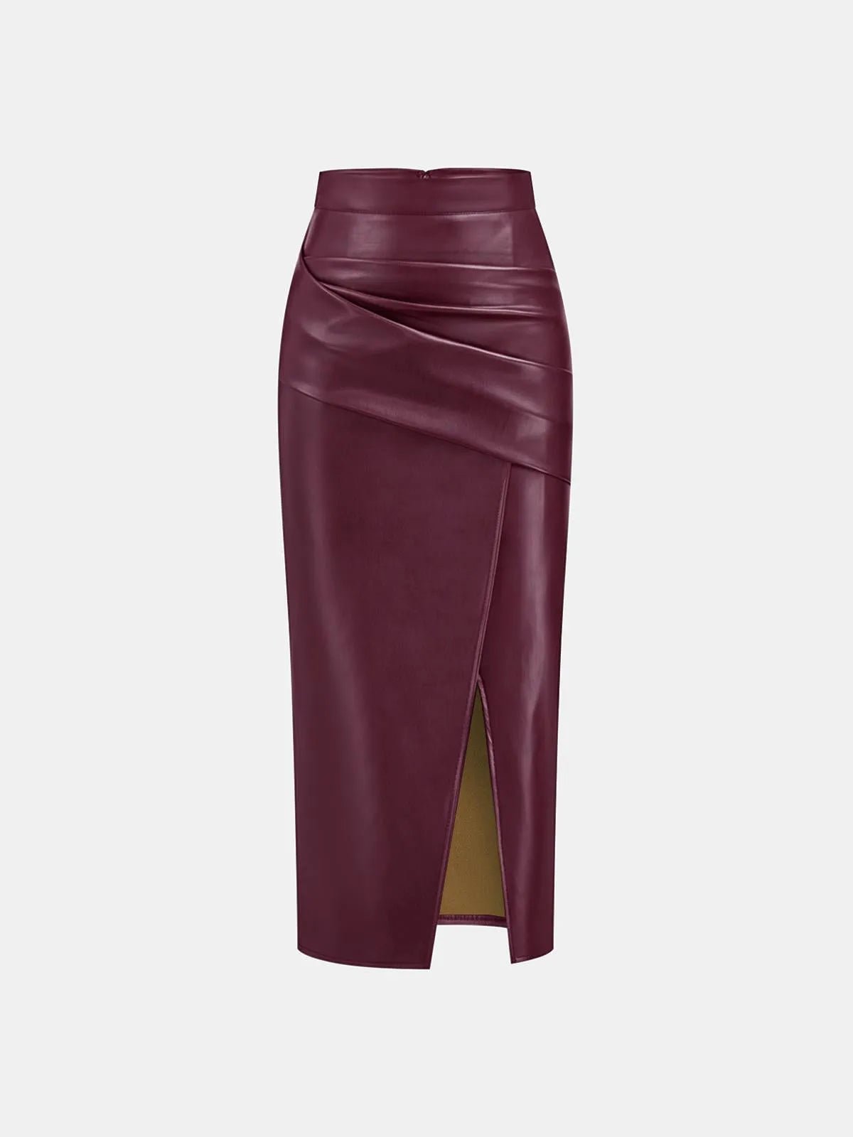 Ruched Leather Midi Skirt voor Fashion‑bewuste Vrouwen - Miss Madera