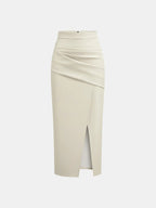 Ruched Leather Midi Skirt voor Fashion‑bewuste Vrouwen - Miss Madera