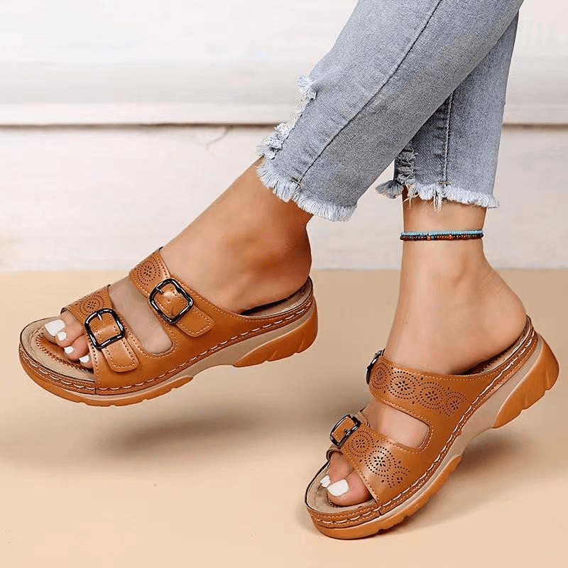 Sandalen Dames | Sleehak Gesp Synthetisch Leer - Miss Madera