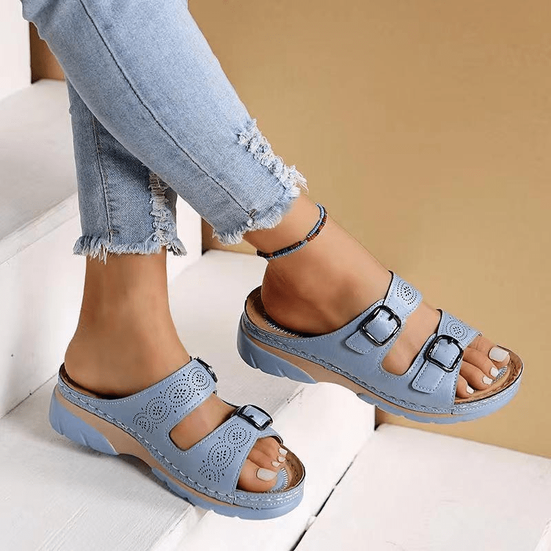 Sandalen Dames | Sleehak Gesp Synthetisch Leer - Miss Madera