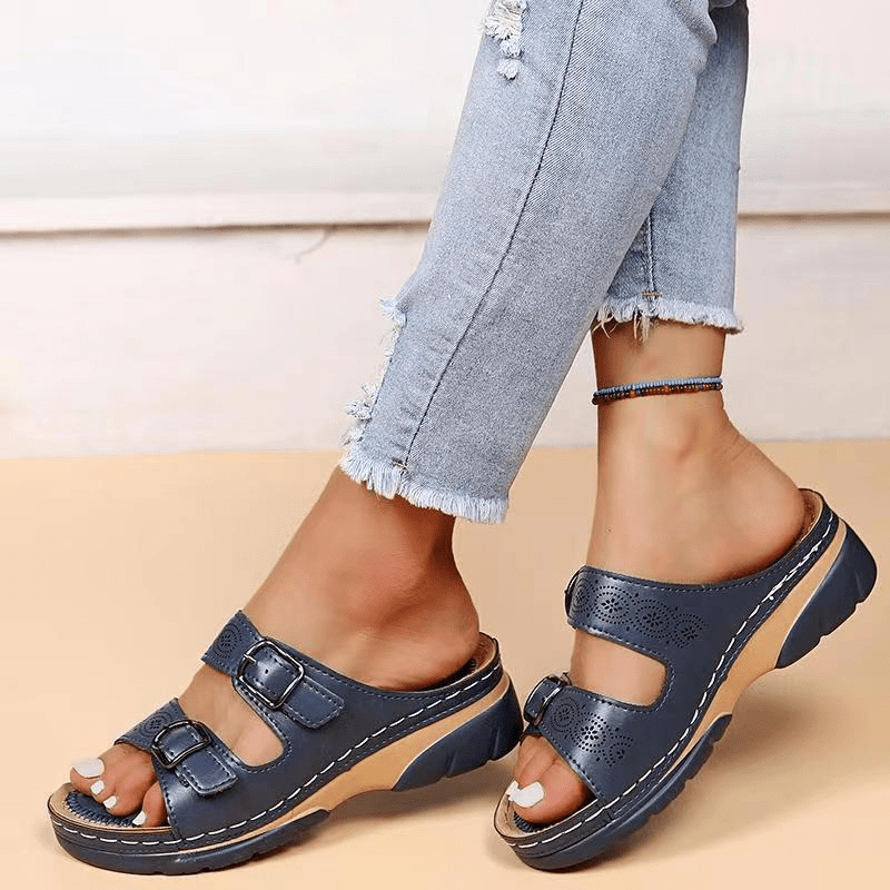 Sandalen Dames | Sleehak Gesp Synthetisch Leer - Miss Madera