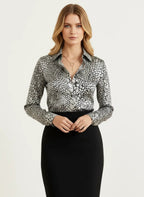 Satijnen Blouse Dames | Abstract Print Soepel Vallend - Miss Madera