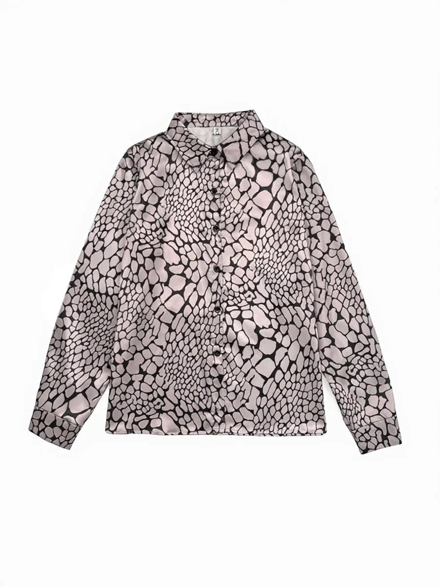 Satijnen Blouse Dames | Abstract Print Soepel Vallend - Miss Madera