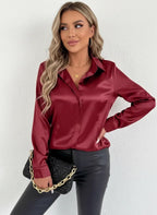 Satijnen Blouse Dames | Getailleerd Glanzende Afwerking - Miss Madera