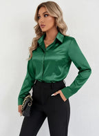 Satijnen Blouse Dames | Getailleerd Glanzende Afwerking - Miss Madera