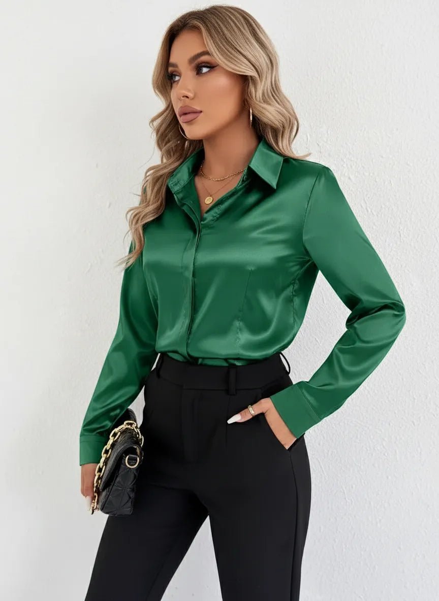 Satijnen Blouse Dames | Getailleerd Glanzende Afwerking - Miss Madera
