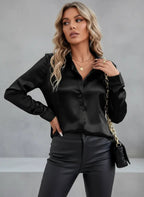 Satijnen Blouse Dames | Getailleerd Glanzende Afwerking - Miss Madera