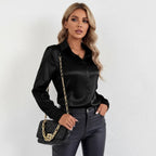 Satijnen Blouse Dames | Getailleerd Glanzende Afwerking - Miss Madera