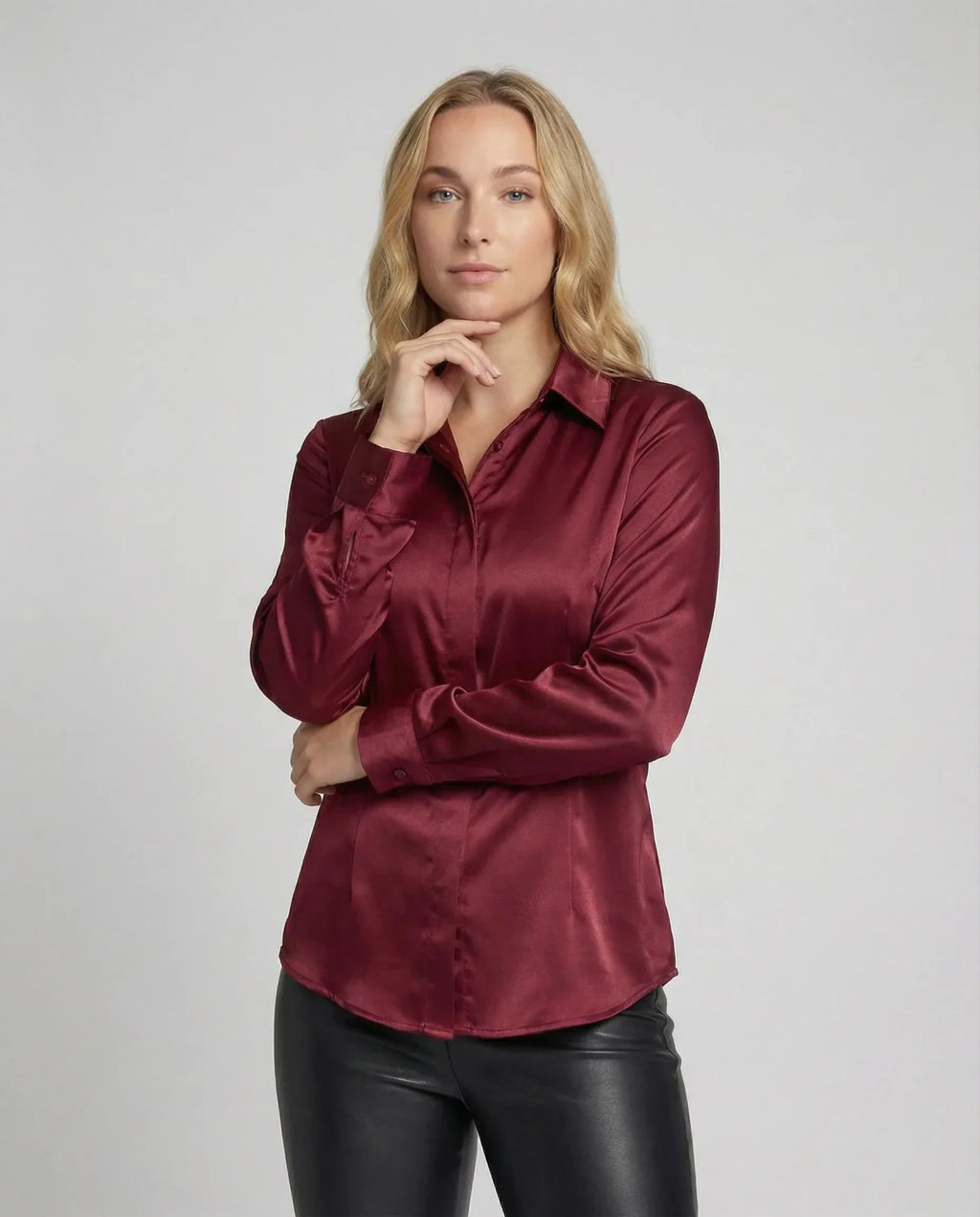 Satijnen Blouse Dames | Getailleerd Glanzende Afwerking - Miss Madera