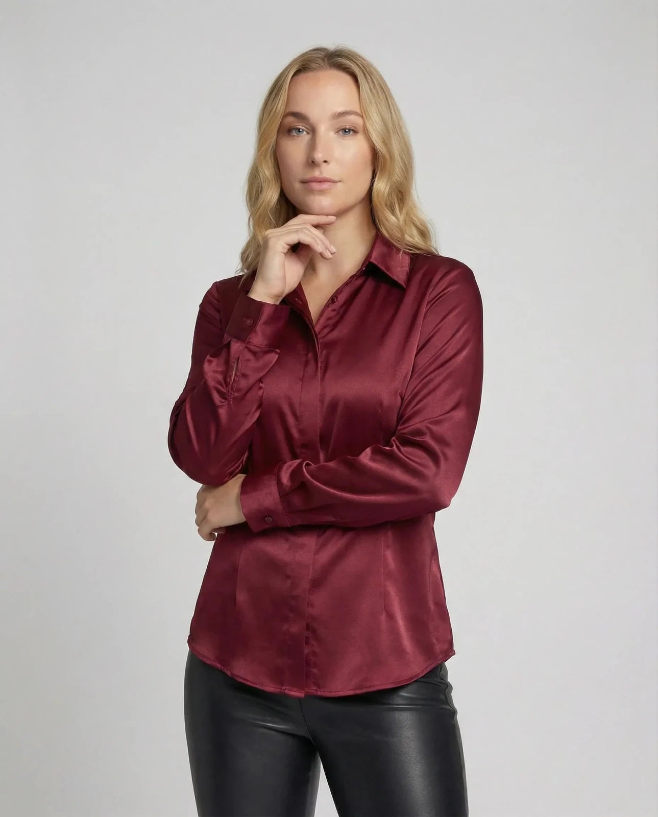 Satijnen Blouse Dames | Getailleerd Glanzende Afwerking - Miss Madera